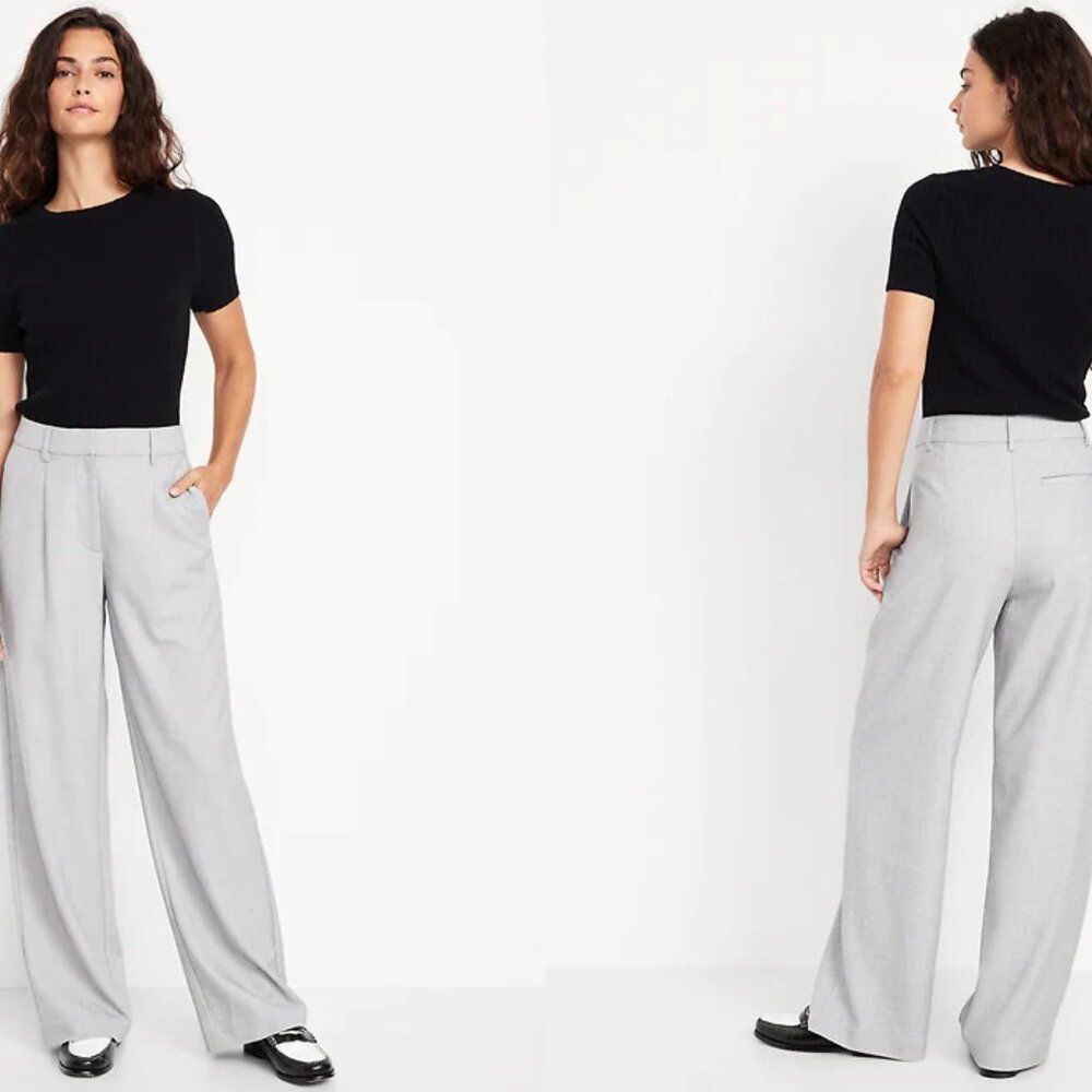 NWT OLD NAVY extra high rise Taylor wide leg trouser in light grey (sz8)